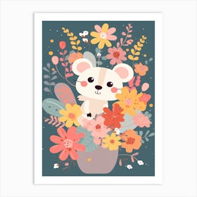 Cute Kawaii Flower Bouquet With A Climbing Possum 4 Art Print