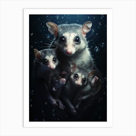 Liquid Otherworldly Mother Possum With Babies 1 Art Print