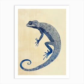 Blue Carpet Chameleon Block Print 1 Art Print