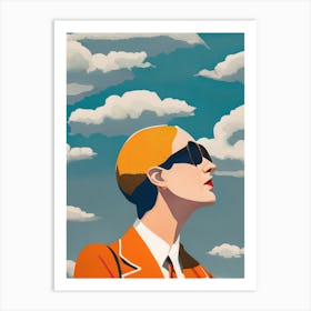 Vogue Woman Power Pose Clouds Pop Art Vivid Bright Orange Suit High Contrast Art Print