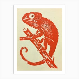 Red Senegal Chameleon Block 4 Art Print