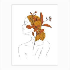 Woman Portrait Monoline Minimalist Hand Drawing Boho Illustration (15) Art Print