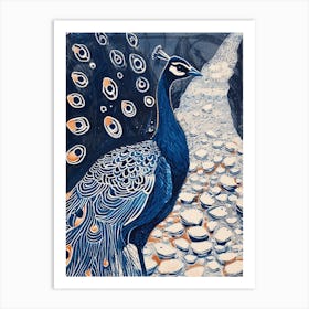 Navy Blue Peacock On A Path Art Print