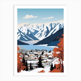 Retro Winter Illustration Queenstown New Zealand 2 Art Print