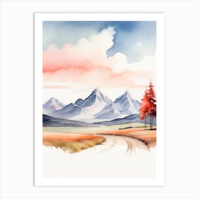 Tranquil Mountains In Minimalist Watercolor Vertical Composition 1 Art Print