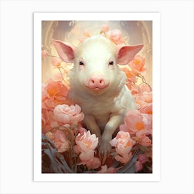 Pig In The Roses Art Print
