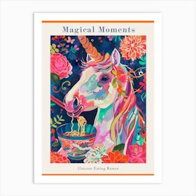 Unicorn Eating Ramen Floral Painting Poster Art Print
