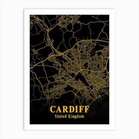 Cardiff Gold City Map 1 Art Print