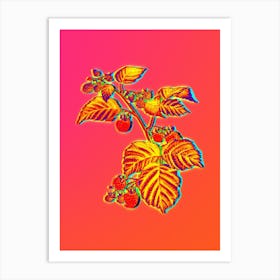 Neon Raspberry Botanical in Hot Pink and Electric Blue Art Print