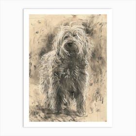 Komondor Dog Charcoal Line 2 Art Print