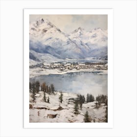 Vintage Winter Painting St Moritz Switzerland 3 Art Print