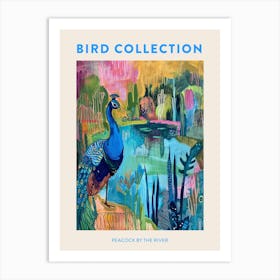 Peacock By The River Colourful Painting 1 Poster Art Print