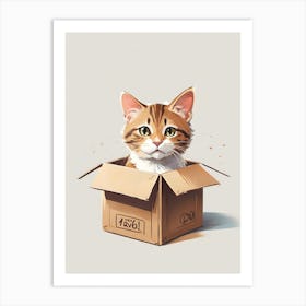Cat Poking Its Head Out Of A Cardboard Box Art Print