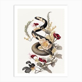 Red Spotted Snake Gold And Black Art Print