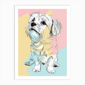 Maltese Dog Pastel Line Illustration  3 Art Print