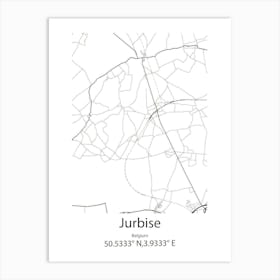 Jurbise,Belgium Minimalist Map Art Print