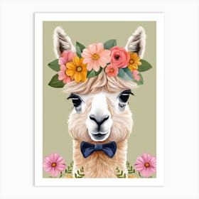 Baby Alpaca Wall Art Print With Floral Crown And Bowties Bedroom Decor (31) Art Print