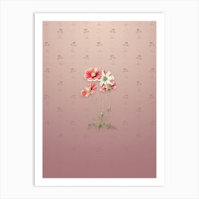 Vintage Fine Leaf Cosmus Flower Botanical on Dusty Pink Pattern n.0502 Art Print