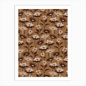 GARDEN MEADOW Floral Botanical Flowers Wildflowers in Brown Neutral Earth Tones Art Print