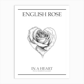 English Rose In A Heart Line Drawing 3 Poster Art Print