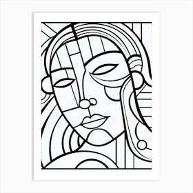 Geometric Simple Line Illustration Of Face 1 Art Print