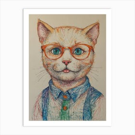 Cat With Glasses 7 Art Print