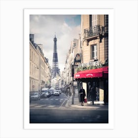 Paris Street Scene With Eiffel Tower Art Print