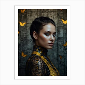 Portrait Of A Woman With Butterflies Art Print