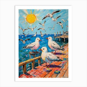 Seagulls On The Pier 1 Art Print