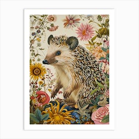 Floral Animal Painting Hedgehog 1 Art Print