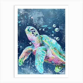 Pastel Sea Turtle In The Ocean With Bubbles 2 Art Print