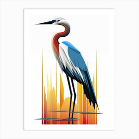 Colourful Geometric Bird Great Blue Heron 2 Art Print