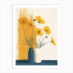 Cosmos Flowers On A Table   Contemporary Illustration 3 Art Print