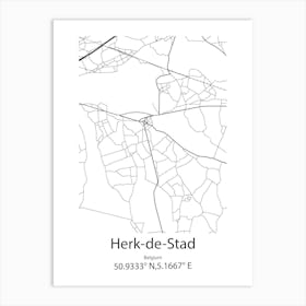 Herk De Stad,Belgium Minimalist Map Art Print