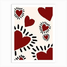 Hearts In Red And Black Art Print