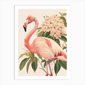 Lesser Flamingo And Bougainvillea Minimalist Illustration 4 Art Print