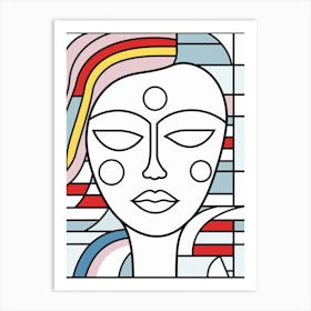 Simple Geometric Face Line Drawing Art Print