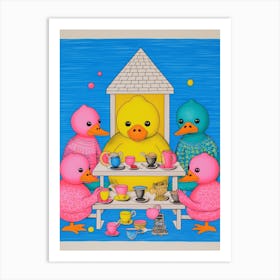 Duckling Colourful Tea Party 2 Art Print