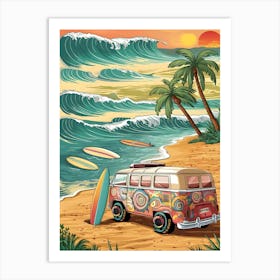 Vw Bus On The Beach Art Print