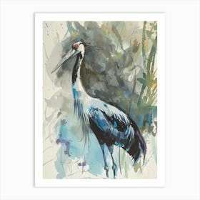 Crane Colourful Watercolour 1 Art Print