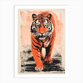 Tiger, Woodblock Animal  Drawing 3 Art Print