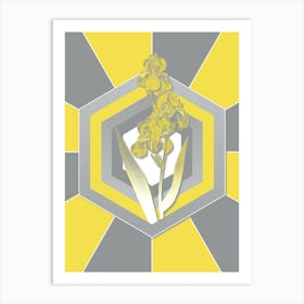 Vintage Dalmatian Iris Botanical Geometric Art in Yellow and Gray n.277 Art Print