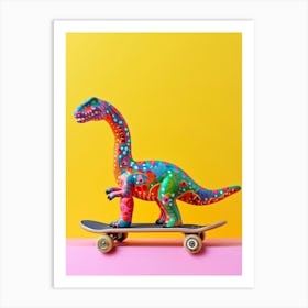 Toy Dinosaur On A Skateboard Portrait 2 Art Print