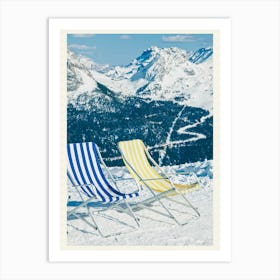 Two Deck Chairs In The Snow Art Print