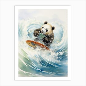 Panda Art Surfing Watercolour 1 Art Print