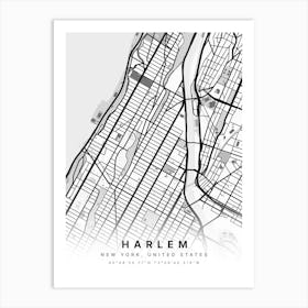 Harlem New York City USA White Map Art Print