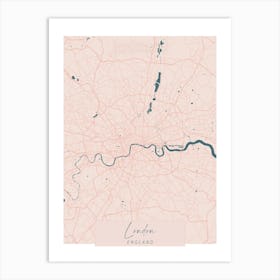 London England Pink and Blue Cute Script Street Map 1 Art Print