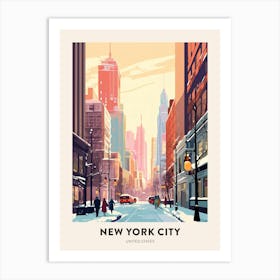 Vintage Winter Travel Poster New York City Usa 3 Art Print