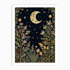 Moon And Stars Style William Morris 1 Art Print 1 Art Print