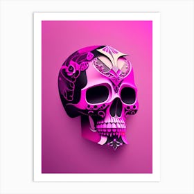 Skull With Abstract Elements 2 Pink Mexican Art Print